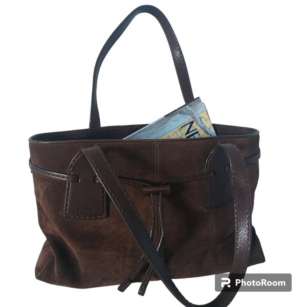Tod's Vintage Tote Brown Suede Leather D Bag Style Rich Dark Color Italian EUC